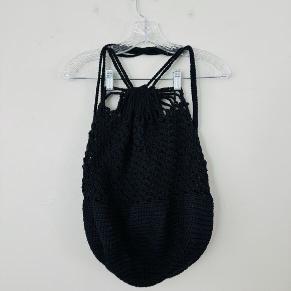 Handmade Black Crochet Drawstring Bag - Picture 1 of 6